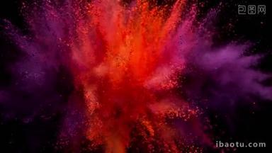 超慢速运动的彩色粉末爆炸<strong>隔离</strong>在黑色背景下.用高速摄像机拍摄，每秒1000英尺.